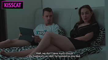 Preview 1 of Jav Gelan - Step mom and Step son Watch Porn,  Masturbate to Creampie Bliss in Share Bed Hotel Vacation