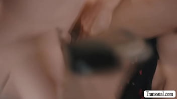 Preview 4 of Offfic Sex - Skinny trans fucks her busty bestfriend