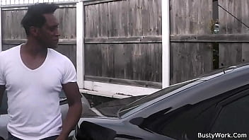 Preview 1 of Gay Fart In Mh - Busty woman at work swallows massvie black meat