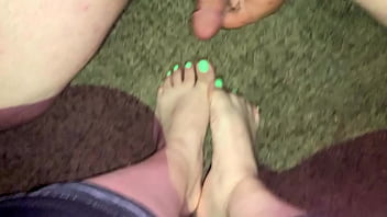 Preview 3 of Pov Brynn - Nice Cumshot on my slutty girlfriends&#039_ sexy feet.(amateur)