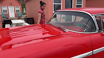 Preview 2 of Using Dildo Fat Emi - Viva Athena in Classic Car (1958 Impala)