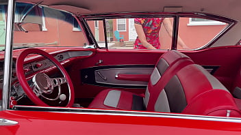 Preview 3 of Using Dildo Fat Emi - Viva Athena in Classic Car (1958 Impala)
