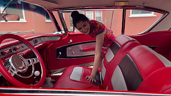 Preview 4 of Using Dildo Fat Emi - Viva Athena in Classic Car (1958 Impala)