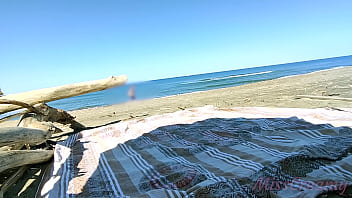Preview 1 of Yoo Jizz - Public handjob in nude beach masturbating and Cumshot of Big Cock in Front of Everyone - MissCreamy
