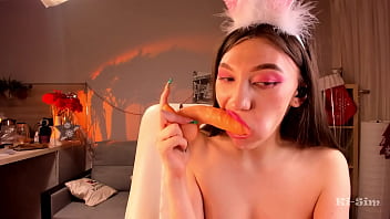 Preview 2 of Brazzers Sex Porn Police - Ki-Sim pecks himself in the mouth with a dildo and is exhausted