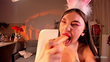 Preview 3 of Brazzers Sex Porn Police - Ki-Sim pecks himself in the mouth with a dildo and is exhausted