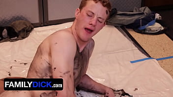 Preview 4 of Ycitygames - Curious StepSon Aaron Allen Joins Black StepDad Tony Genius For A Naked Art Project - FamilyDick