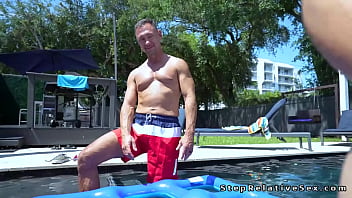 Preview 2 of Reallifecam Gay - Stepdad fucks busty teen in the pool