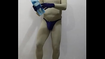 Preview 2 of Seachgrannies Pissing - Zentai exercise dumbbell water bottle