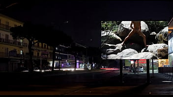 Preview 3 of Retro Lesbian Strapon Sex - Night billboard jerking