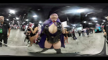 Preview 1 of Lesbian Fat And Slim - VR Body tour of Cosplay Crystal Rivers,  as Teen Titan Raven at the Teddy&#039_s Girls booth at EXXXotica NJ 2019