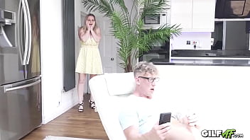 Preview 2 of Teen Slave Lesbian Threesome - He Got Busted! Plump GILF Fucks Big Cock Stud - GILFAF