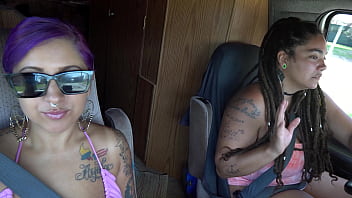Preview 1 of Brooklyn Blue Love - Me &amp_ my girlfriend pull over to play with our pussies!!