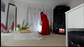 Preview 3 of Ebony Bus Porn - Naughty MILF Sonya chilling posing and teasing in Long Red Dress #hairypussy #upskirt #legs #feet #hips #natural #tits #milf #tease #dress #tease
