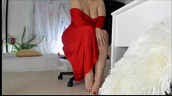 Preview 1 of Ebony Bus Porn - Naughty MILF Sonya chilling posing and teasing in Long Red Dress #hairypussy #upskirt #legs #feet #hips #natural #tits #milf #tease #dress #tease
