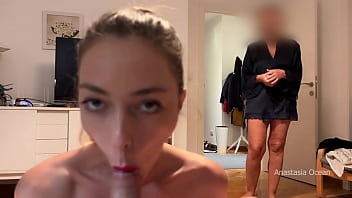 Preview 2 of 70hrs - My stepmom caught me giving a blowjob to my boyfriend. We were talking and she watched and he cum.