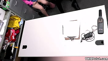 Preview 1 of X Arte Com Porno Mov - Busty MILF and petite teen shoplifter both gets fucked by a mall cop in the service room
