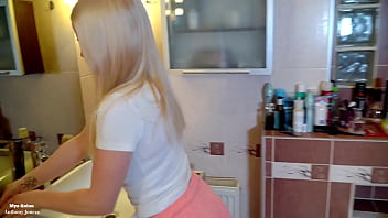 Preview 1 of Fuck On Tabl - Slut blonde brushing her teeth with cum and piss - blowjob - dirty girl - big tits