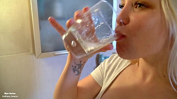 Preview 4 of Fuck On Tabl - Slut blonde brushing her teeth with cum and piss - blowjob - dirty girl - big tits