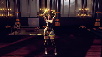 Preview 2 of Kathia Nobili Tina Hot - Busty Chun Li in slutty bodysuit solo dancing and posing in сhinese temple