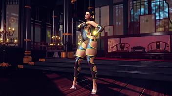 Preview 1 of Kathia Nobili Tina Hot - Busty Chun Li in slutty bodysuit solo dancing and posing in сhinese temple