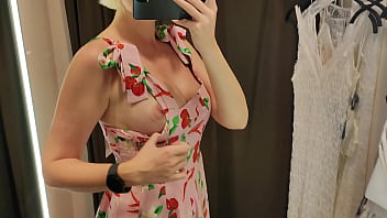Preview 2 of Gay Masterbating - Sexy try on haul clothes fitting in the mall. Naked MyCandyAlice in the fitting room of the mall