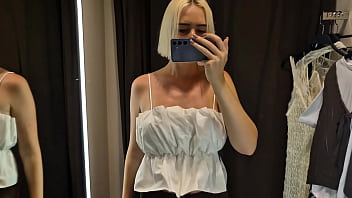 Preview 3 of Gay Masterbating - Sexy try on haul clothes fitting in the mall. Naked MyCandyAlice in the fitting room of the mall