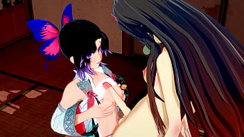 Preview 1 of Elder Sister Beeg - Demon Slayer Futanari - Shinobu x Nezuko Handjob and boobjob - Sissy crossdress Japanese Asian Manga Anime Game Porn Gay