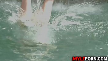 Preview 2 of Sitting With Open Legs - Hot MILF Christie Stevens caught naked in her neighbors pool then she spreads her pussy and ended up getting drilled by neighbor cock.