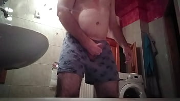 Preview 2 of Muslim Xxx Sex Video Com - Naughty guy pees in the bathroom and then jerks his uncut dick!
