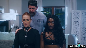 Preview 2 of Heeled Glam Clothed Lez - Obedient MILF wife Siri Dahl and her ebony BFF serving perverted husband