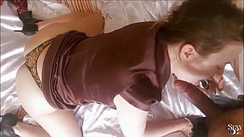 Preview 2 of Lasbin Punishment - 1991 - French Amateur,  Tight Brown Satin Dress,  Black and Gold Cotton Thong,  Stockings and High Heels,  Pussy Licking,  Blowjob,  Rimming,  Intense Doggy Style
