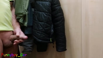 Preview 4 of Massages Hot Girls - Jerking off my hot,  uncut cock in a dressing room with a mirror at a Jack &amp_ Jones store (S)