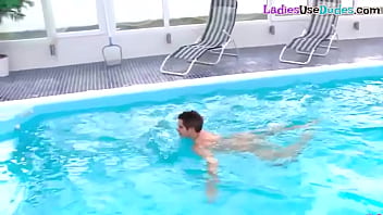 Preview 2 of Danielle Dalanuay - CFNM mistresses pegging and humiliating poolboy in trio