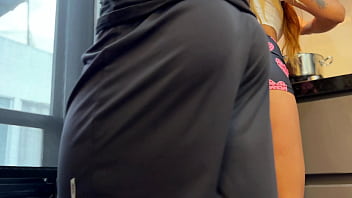 Preview 1 of Porane Xxx Videos - Cheeky stepbrother rubs his cock on me while I&#039_m in the kitchen,  I let him fuck me until facial