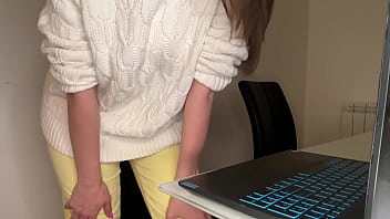 Preview 3 of Dizbrrecz - Stepson saw Stepmother&rsquo_s Big Cumshot through pants in the office