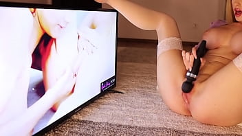Preview 3 of Suck Job Japan - Naughty Busty Girl Masturbates Watching Porn While step Are Next Room