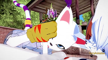 Preview 2 of Cokelat Sex - Digimon Pokemon Furry Yaoi Yiff 3D - Cinderace x Gatomon blowjob and fucked with creampie in his ass - Japanese anime manga