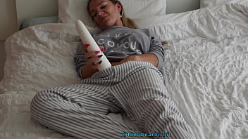 Preview 2 of Big Cock It - Blonde MILF wearing cute outfit and using huge white vibrator