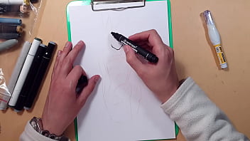Preview 1 of Weak Thighs And Knees - drawn Hot sexy girl in latex ,  quick sketch with markers