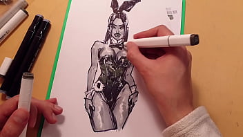 Preview 4 of Weak Thighs And Knees - drawn Hot sexy girl in latex ,  quick sketch with markers