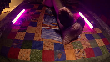 Preview 2 of Bluesaxymovie - Sensual Soles: Perfect Feet Peek through Fishnet Pantyhose