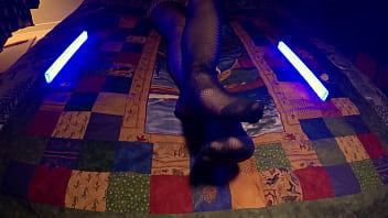 Preview 1 of Bluesaxymovie - Sensual Soles: Perfect Feet Peek through Fishnet Pantyhose