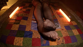 Preview 4 of Bluesaxymovie - Sensual Soles: Perfect Feet Peek through Fishnet Pantyhose