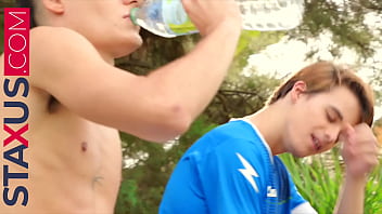 Preview 1 of Late Movis - :: STAXUS ::  BAREBACK PLAYERS : Sporty friends,  warming up after a hard day of training.