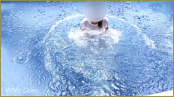 Preview 1 of Espaol Abusada - Amazing hot wife in Wet T-shirt in the hotel Pool | Risky public exhibitionist