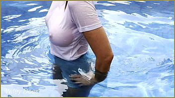 Preview 4 of Espaol Abusada - Amazing hot wife in Wet T-shirt in the hotel Pool | Risky public exhibitionist