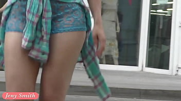 Preview 4 of Awek Belum Puas - Jeny Smith walks in public with transparent shorts. Real flashing moments