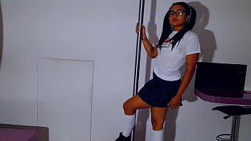 Preview 2 of Hindi Skull Goll - Cute student very horny dancing poledance with in her institute uniform
