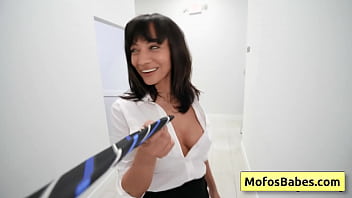 Preview 2 of Teresa Pal - Slutty brunette milf with amazing big naturals suck dick in the office and get banged from behind - Sasha Pearl,  Parker Ambrose